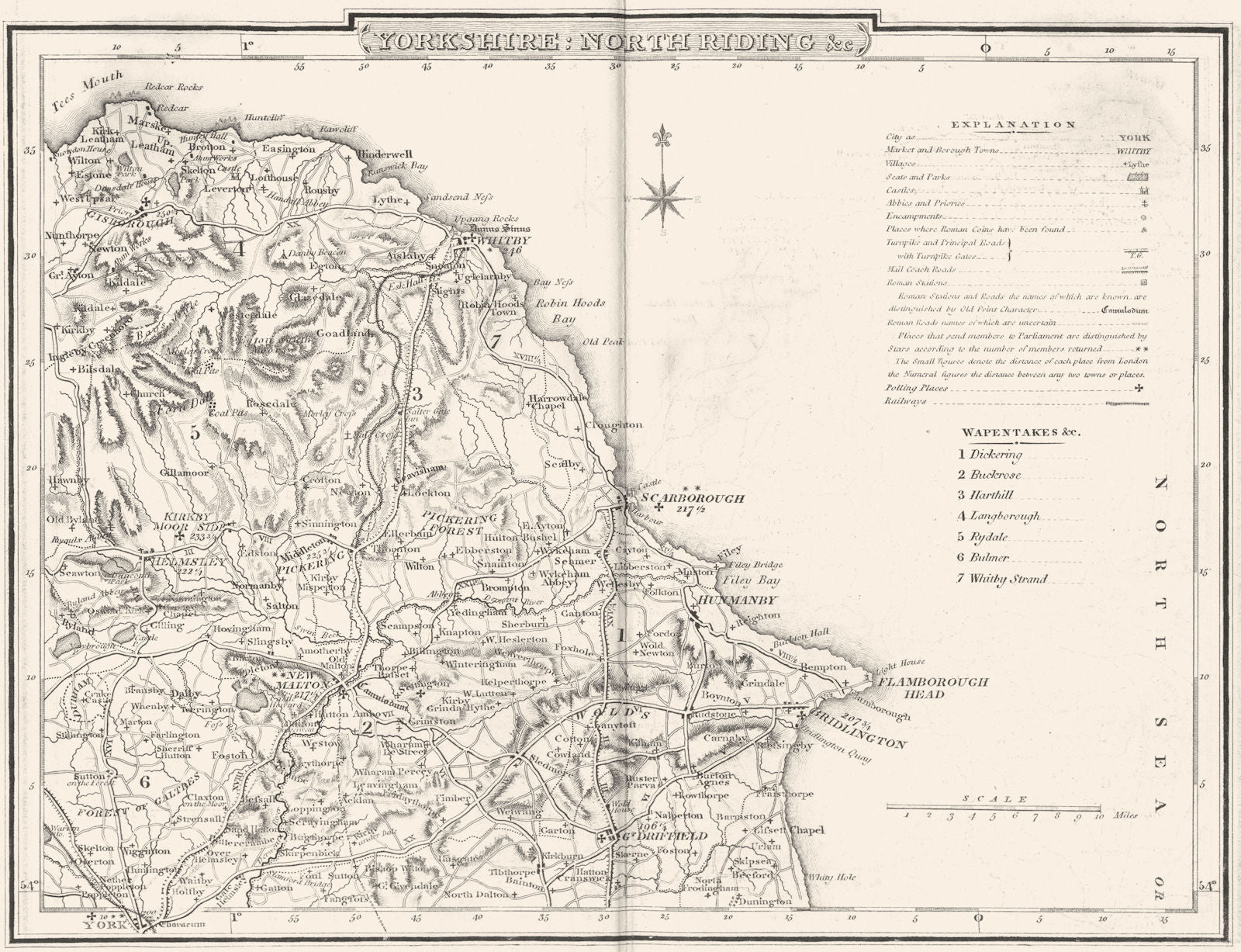 YORKSHIRE NORTH RIDING. County map. Polling places. Coach roads. DUGDALE 1845